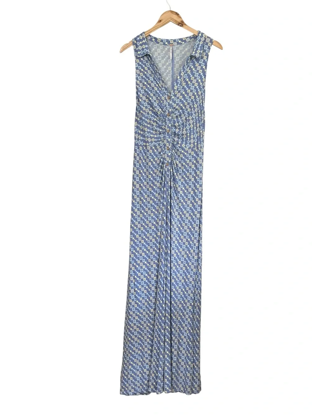 Free People Shayla Blue Geometric Halter Wide Leg Jumpsuit M NWOT - Picture 5 of 14
